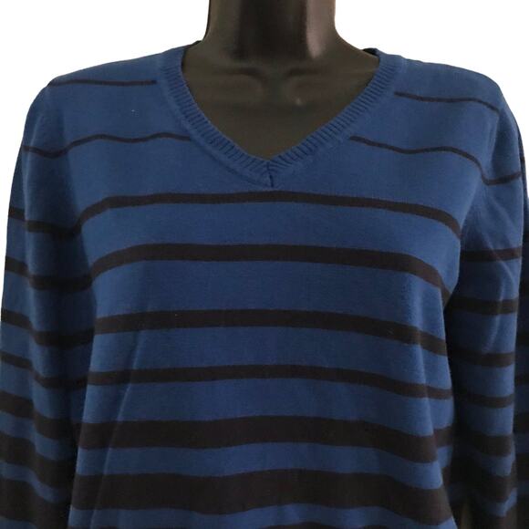 Blue black striped St Johns Bay petite med sweater - Picture 2 of 4